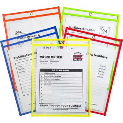 Job Ticker Holders - Plastic Sleeves for Paper 8.5x11 - Job Ticket Holders  9x12 - Work Order Plastic Sleeves - Shop Ticket Holders (6 Pack) Clear